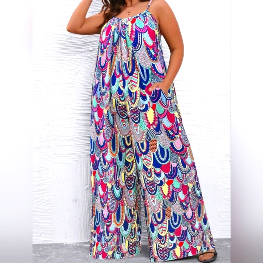 Colorful Patterned Women's Jumpsuit Sz 4x